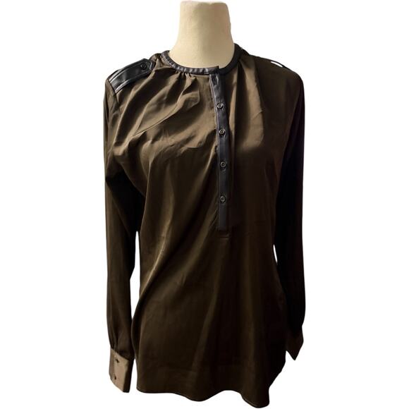Express Tops - Express Dark Green Blouse. Size Medium. Faux leather accents ,